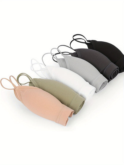 6pcs V Neck Padded Sprot Bra for Women Pack, Cami Bando Bra Sleeping Bra with Elastic Straps for Women