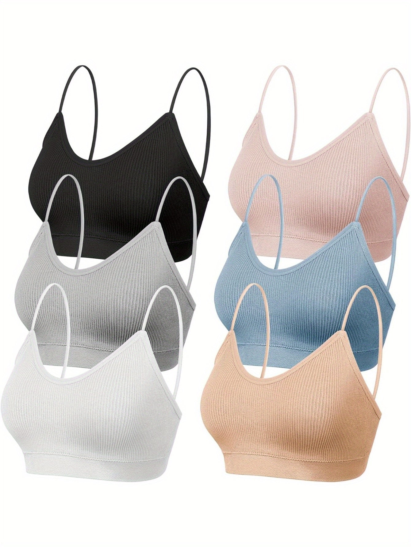 6pcs V Neck Padded Sprot Bra for Women Pack, Cami Bando Bra Sleeping Bra with Elastic Straps for Women
