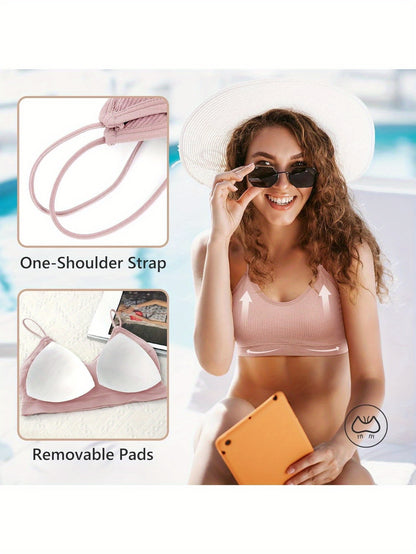 6pcs V Neck Padded Sprot Bra for Women Pack, Cami Bando Bra Sleeping Bra with Elastic Straps for Women
