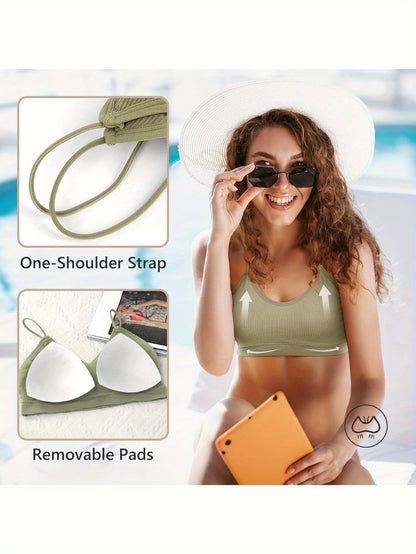 6pcs V Neck Padded Sprot Bra for Women Pack, Cami Bando Bra Sleeping Bra with Elastic Straps for Women