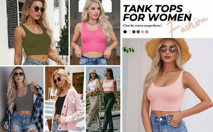 Set of 3-4 Women'S Tank Tops, Featuring a U-Neck Design, Sleeveless Style, And Cropped Racerback, Perfect for And Casual Outings