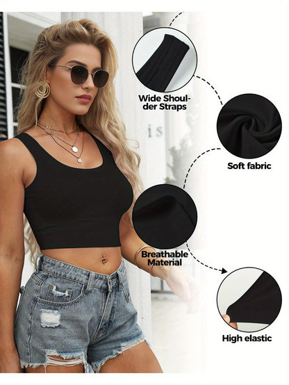 Set of 3-4 Women'S Tank Tops, Featuring a U-Neck Design, Sleeveless Style, And Cropped Racerback, Perfect for And Casual Outings