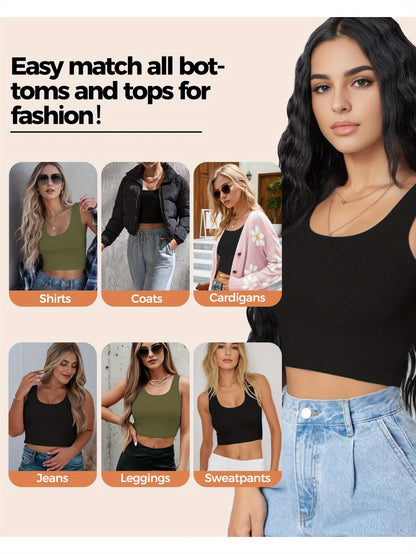 Set of 3-4 Women'S Tank Tops, Featuring a U-Neck Design, Sleeveless Style, And Cropped Racerback, Perfect for And Casual Outings