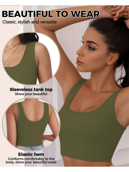 Set of 3-4 Women'S Tank Tops, Featuring a U-Neck Design, Sleeveless Style, And Cropped Racerback, Perfect for And Casual Outings