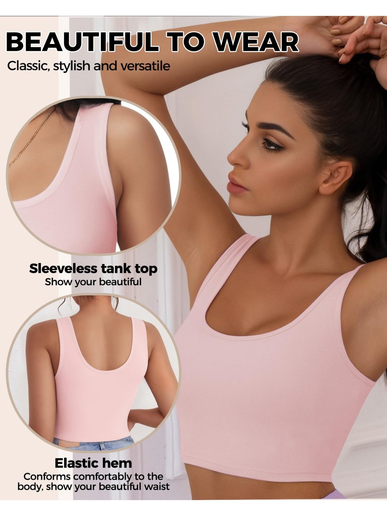 Set of 3-4 Women'S Tank Tops, Featuring a U-Neck Design, Sleeveless Style, And Cropped Racerback, Perfect for And Casual Outings
