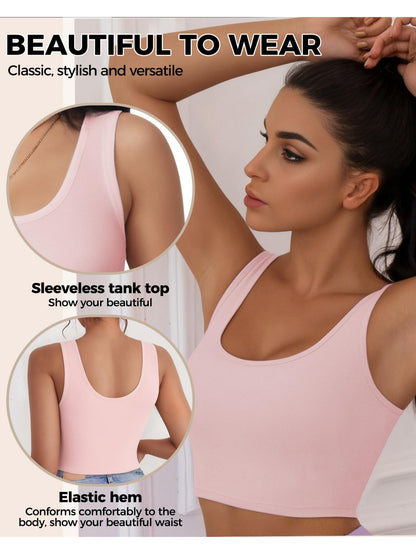 Set of 3-4 Women'S Tank Tops, Featuring a U-Neck Design, Sleeveless Style, And Cropped Racerback, Perfect for And Casual Outings
