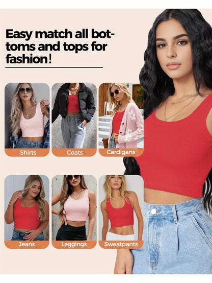 Set of 3-4 Women'S Tank Tops, Featuring a U-Neck Design, Sleeveless Style, And Cropped Racerback, Perfect for And Casual Outings