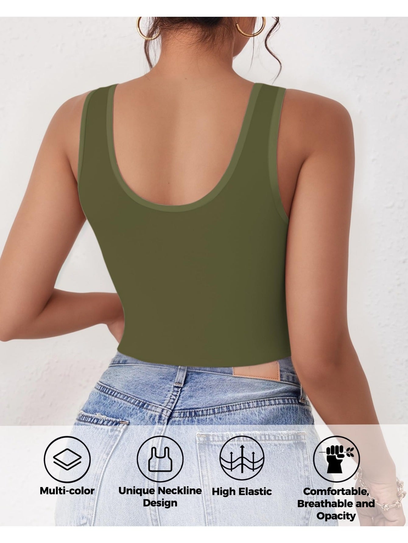 Set of 3-4 Women'S Tank Tops, Featuring a U-Neck Design, Sleeveless Style, And Cropped Racerback, Perfect for And Casual Outings