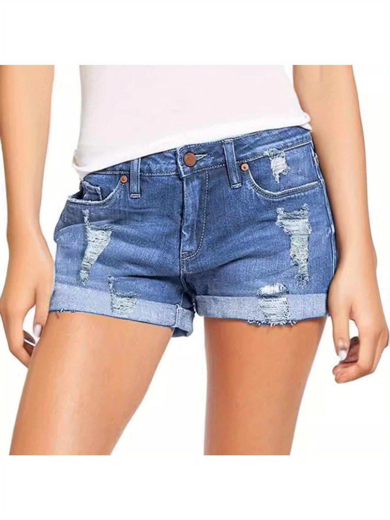 Distressed Denim Shorts for Women with a High Waist And Rolled Hems