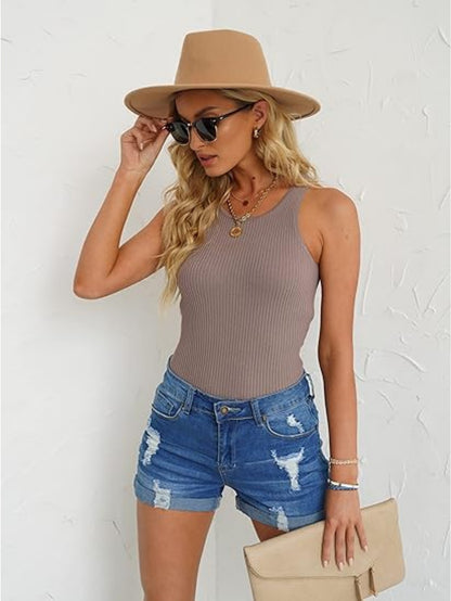 Distressed Denim Shorts for Women with a High Waist And Rolled Hems