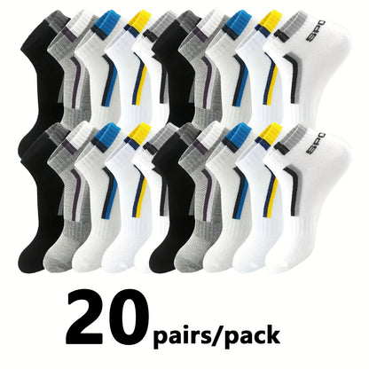 10/20/30 Pairs Random Mens Stripe Style Liner Socks - Ultra-Comfortable, Moisture-Wicking, Soft & Lightweight - Ideal for Outdoor Adventures & Casual Wear - Simple Yet Stylish Design