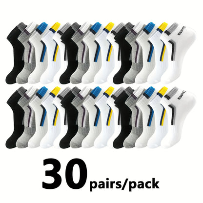 Men's Colorblock Ankle Socks - 30-Pair Pack