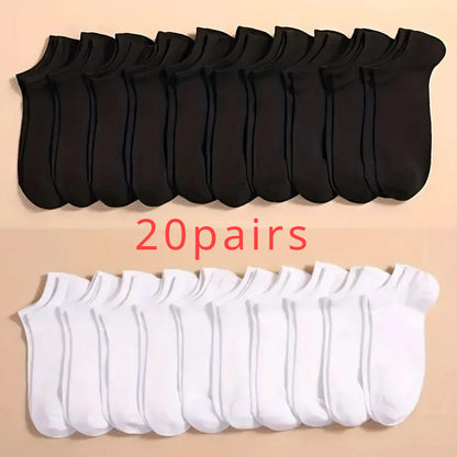 20/40 Pairs Of Solid Socks, Soft And Lightweight Low Cut Ankle Socks, Loose Black White Gray Men's And Women's Long Tube Socks