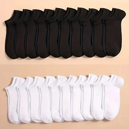 20/40 Pairs Of Solid Socks, Soft And Lightweight Low Cut Ankle Socks, Loose Black White Gray Men's And Women's Long Tube Socks