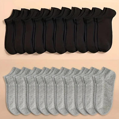 20/40 Pairs Of Solid Socks, Soft And Lightweight Low Cut Ankle Socks, Loose Black White Gray Men's And Women's Long Tube Socks