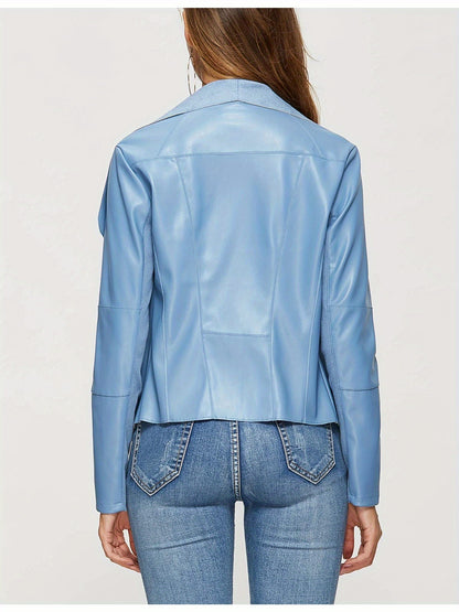 Slim Fit Faux Leather Blazers for Women with an Open Front And Lapel Design
