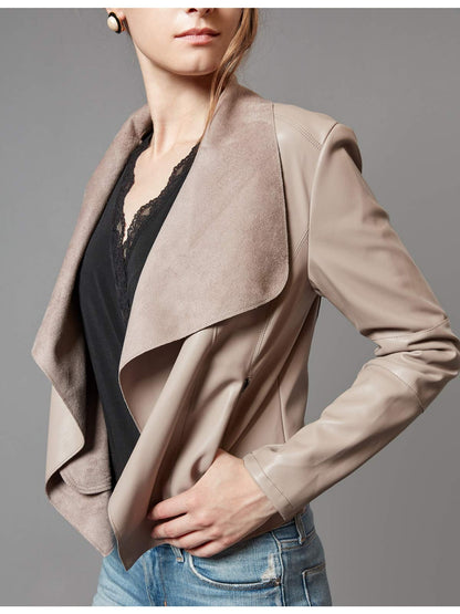 Slim Fit Faux Leather Blazers for Women with an Open Front And Lapel Design