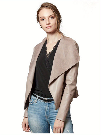 Slim Fit Faux Leather Blazers for Women with an Open Front And Lapel Design