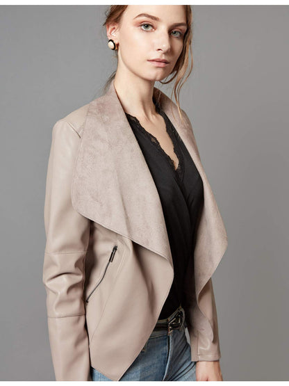 Slim Fit Faux Leather Blazers for Women with an Open Front And Lapel Design