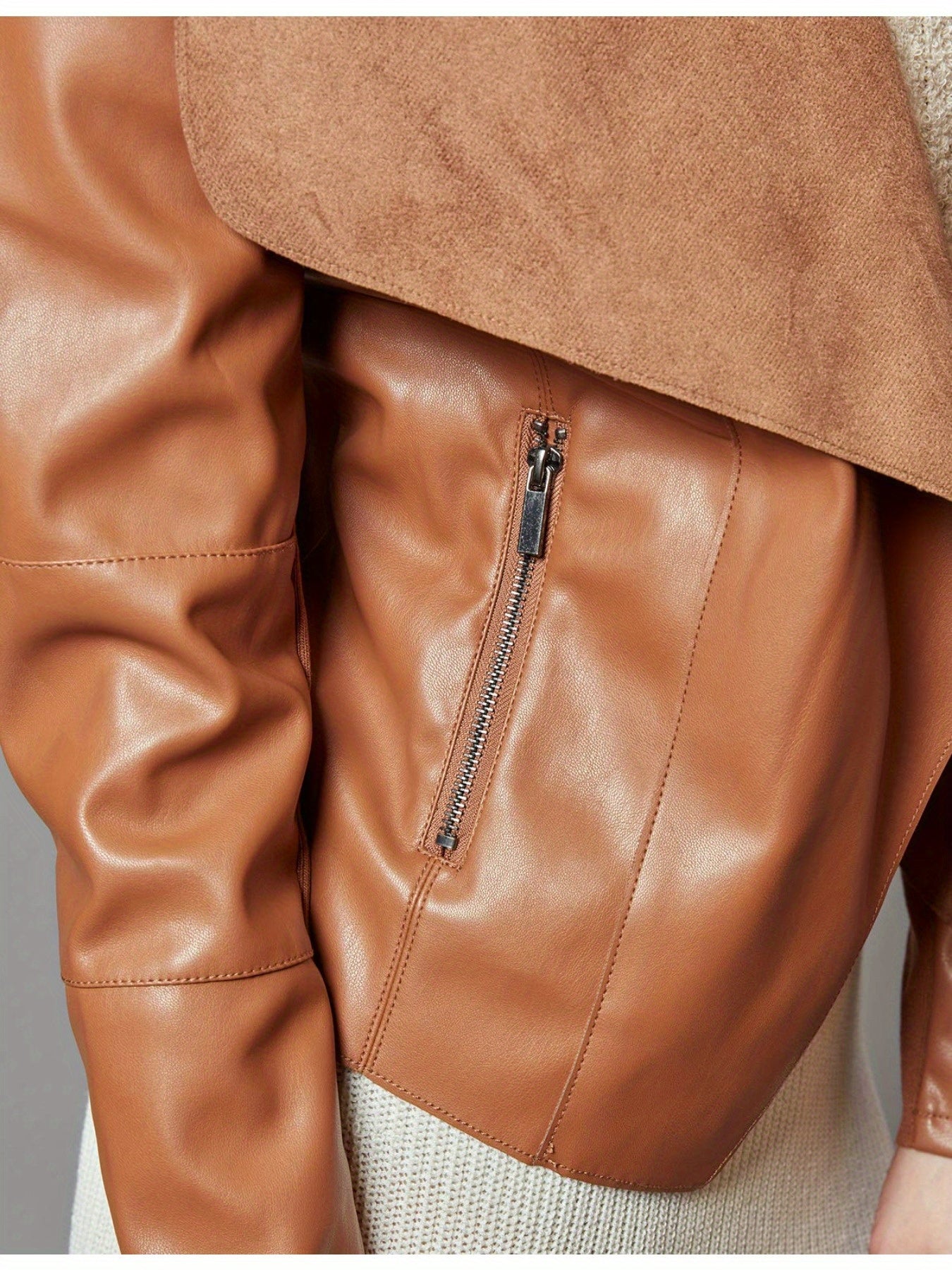 Slim Fit Faux Leather Blazers for Women with an Open Front And Lapel Design