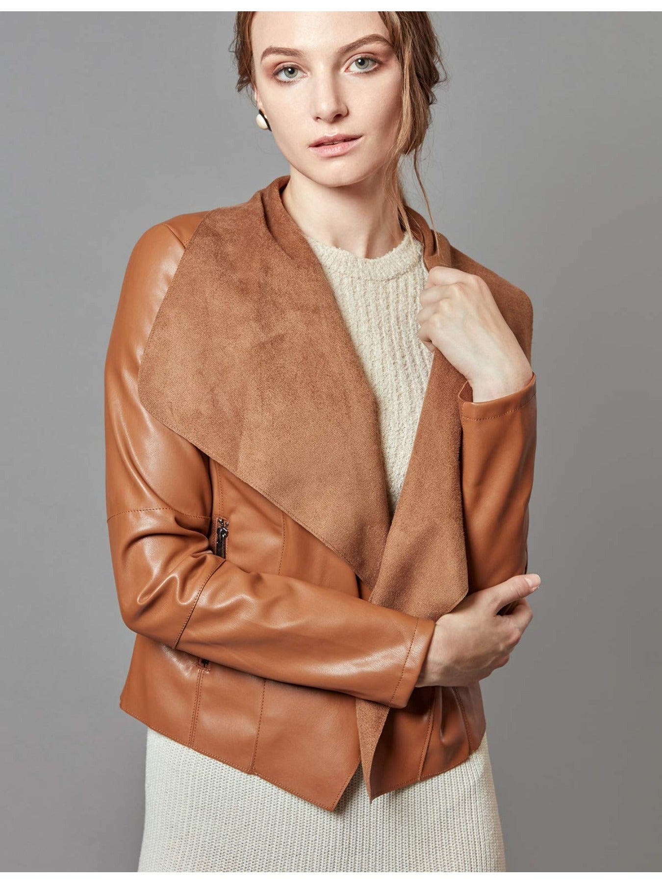 Slim Fit Faux Leather Blazers for Women with an Open Front And Lapel Design