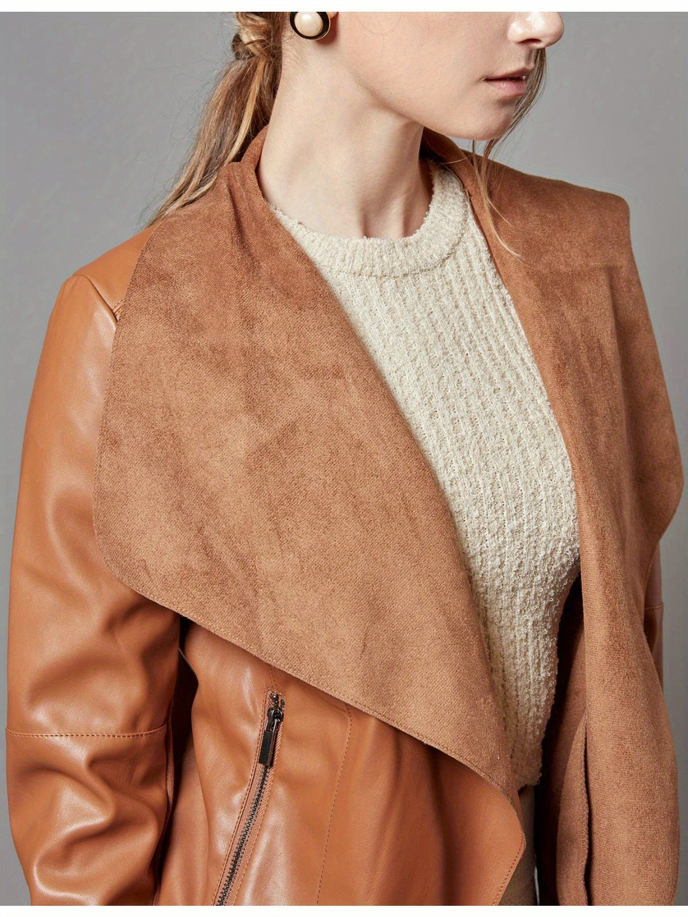 Slim Fit Faux Leather Blazers for Women with an Open Front And Lapel Design