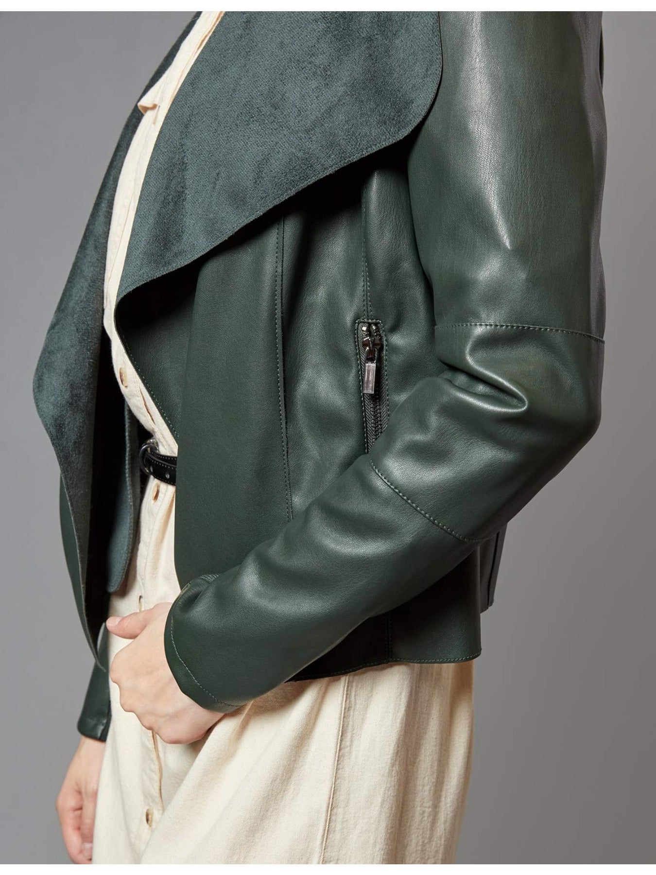 Slim Fit Faux Leather Blazers for Women with an Open Front And Lapel Design