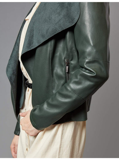 Slim Fit Faux Leather Blazers for Women with an Open Front And Lapel Design