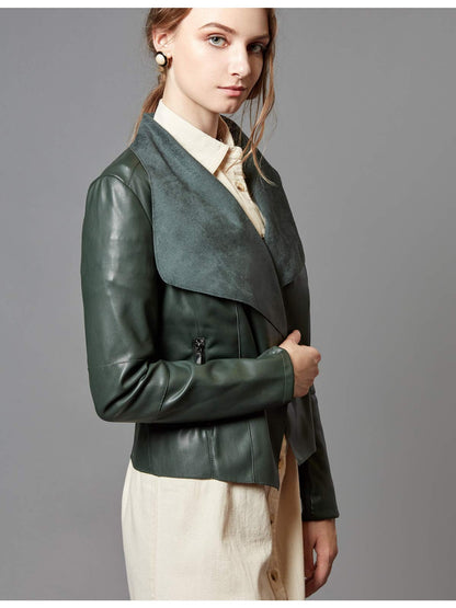 Slim Fit Faux Leather Blazers for Women with an Open Front And Lapel Design