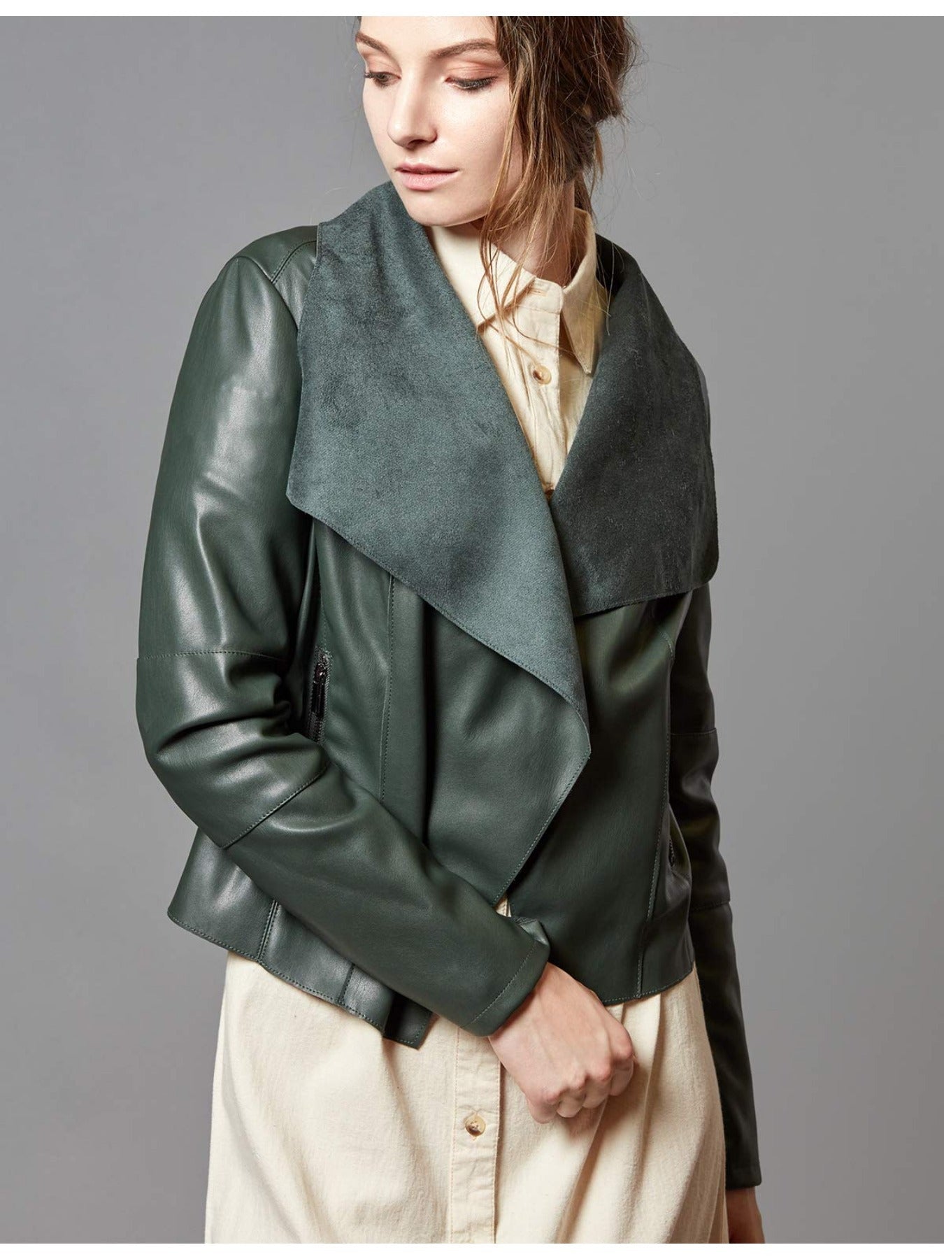 Slim Fit Faux Leather Blazers for Women with an Open Front And Lapel Design