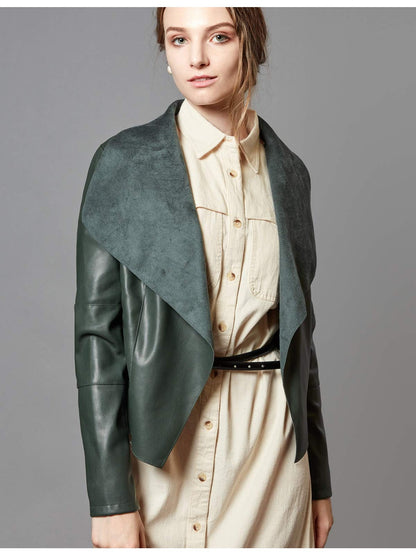 Slim Fit Faux Leather Blazers for Women with an Open Front And Lapel Design