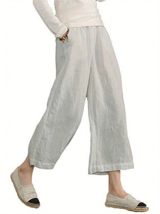 Solid Color Loose Casual Wide-legged Nine-minute Pants Female