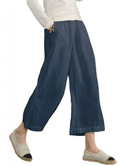 Solid Color Loose Casual Wide-legged Nine-minute Pants Female