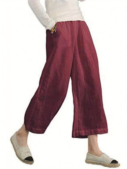 Solid Color Loose Casual Wide-legged Nine-minute Pants Female