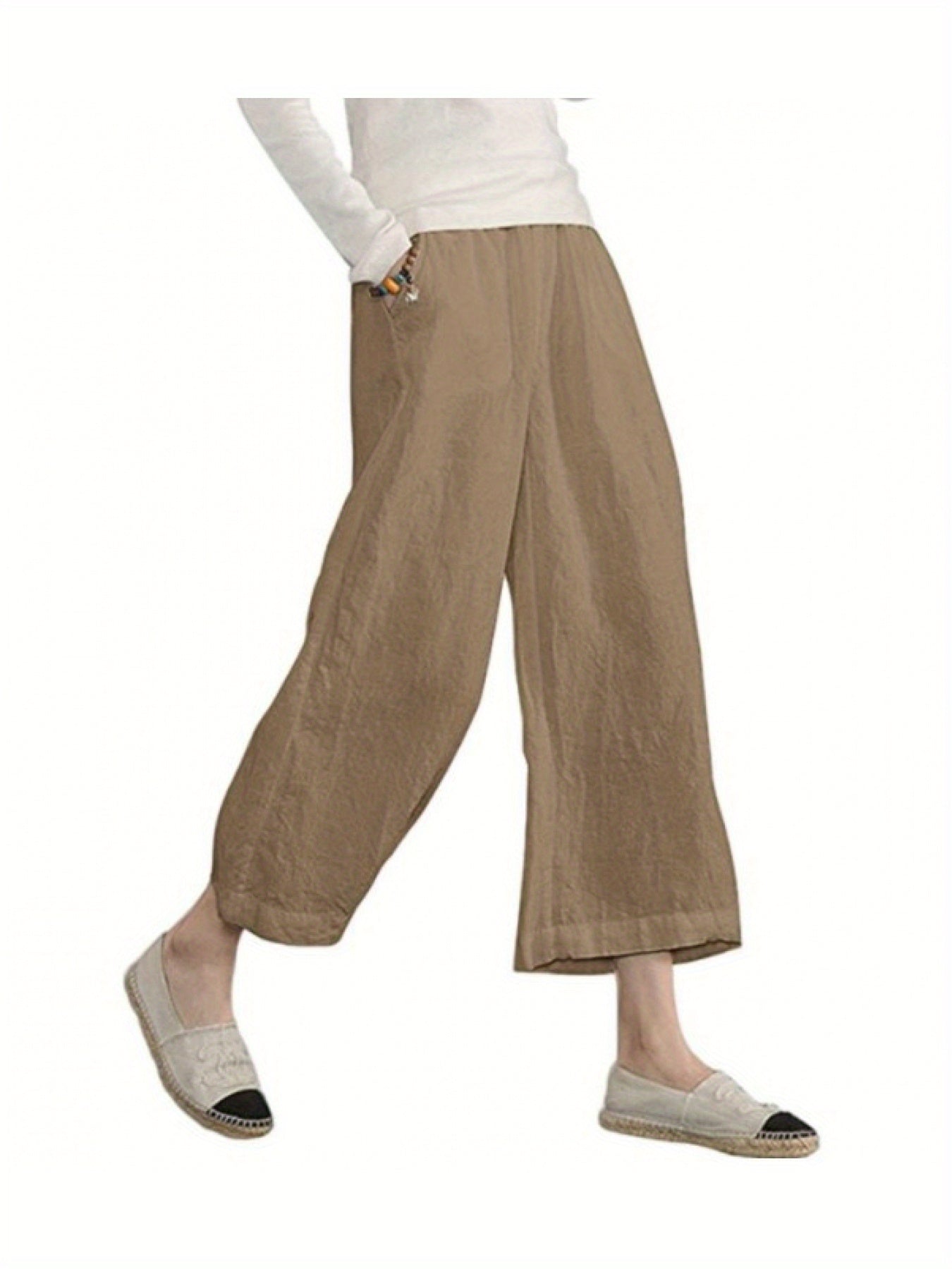 Solid Color Loose Casual Wide-legged Nine-minute Pants Female