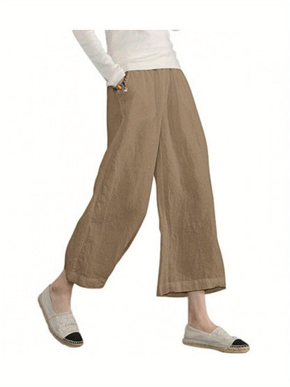 Solid Color Loose Casual Wide-legged Nine-minute Pants Female