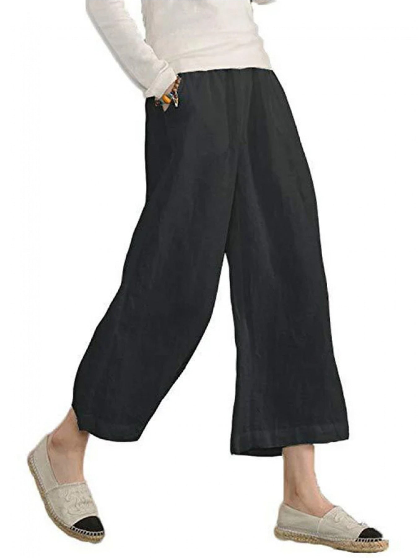Solid Color Loose Casual Wide-legged Nine-minute Pants Female