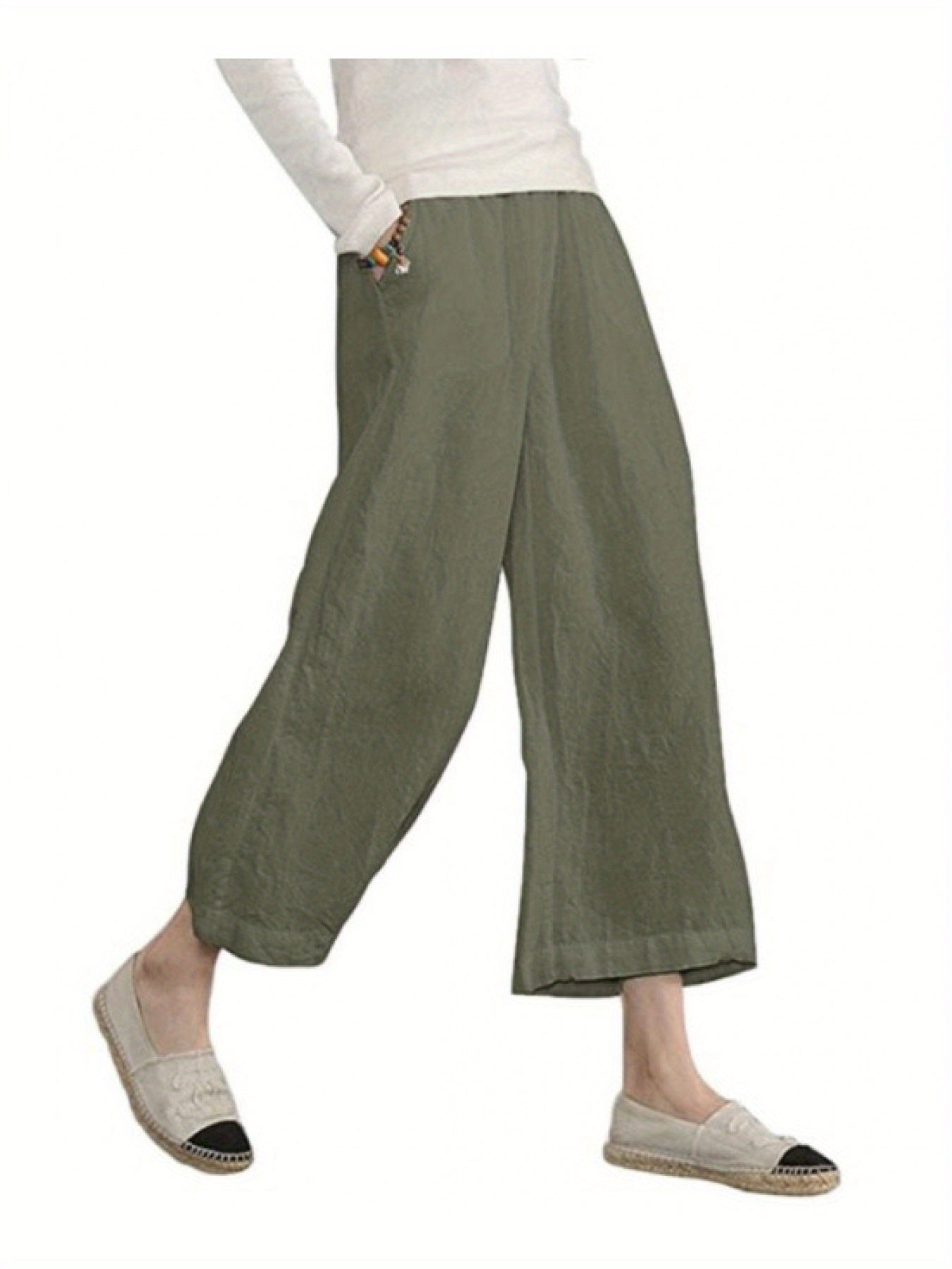 Solid Color Loose Casual Wide-legged Nine-minute Pants Female