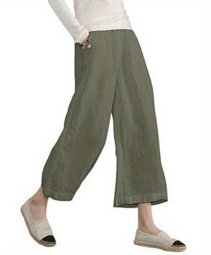 Solid Color Loose Casual Wide-legged Nine-minute Pants Female