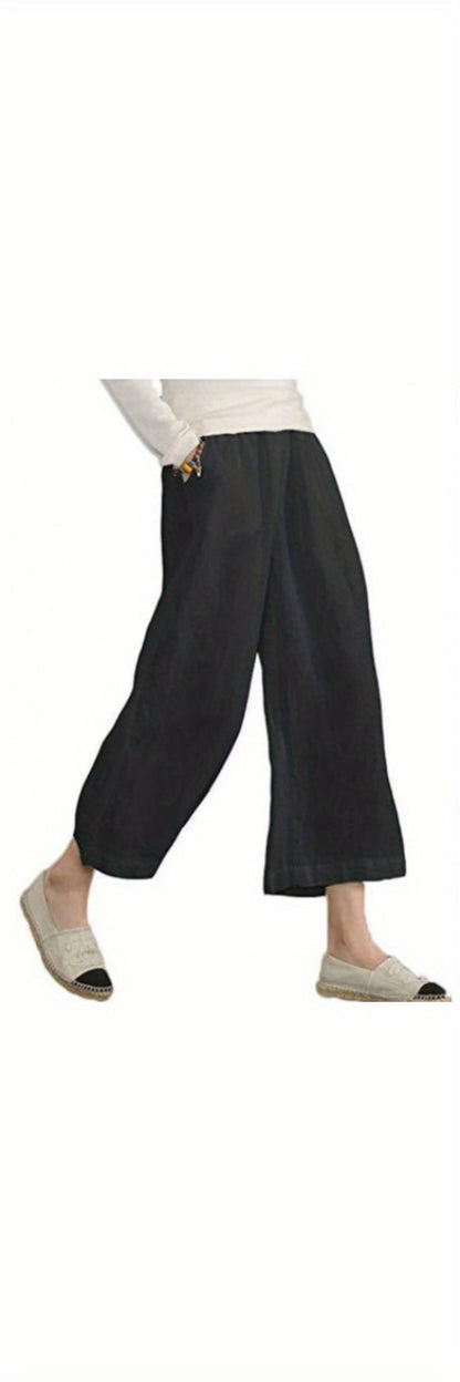 Solid Color Loose Casual Wide-legged Nine-minute Pants Female