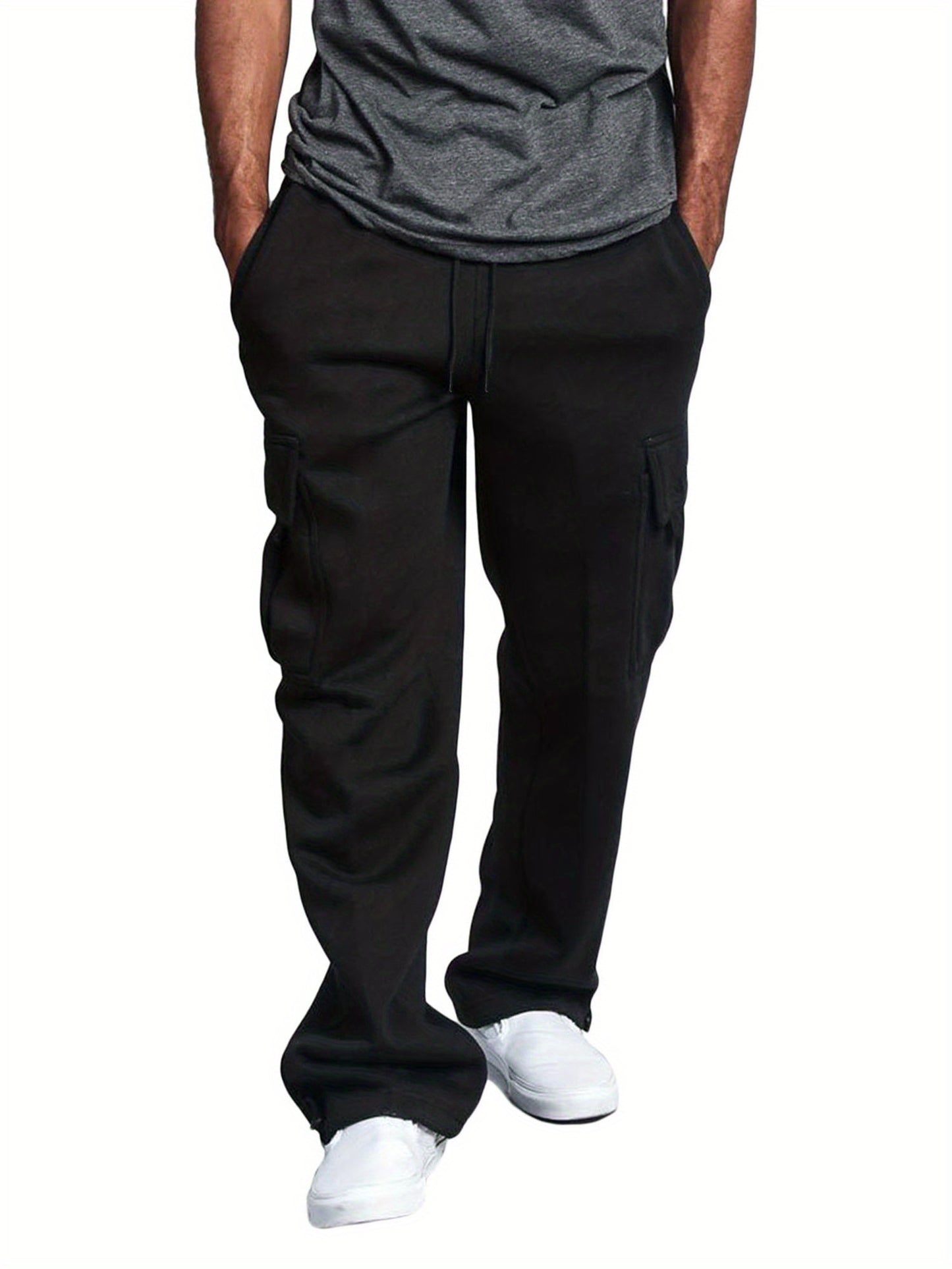 Men'S Casual Solid Color Pants Lightweight Drawstring Design Elastic Waist Loose Fit Yoga Pant Beach Trouser