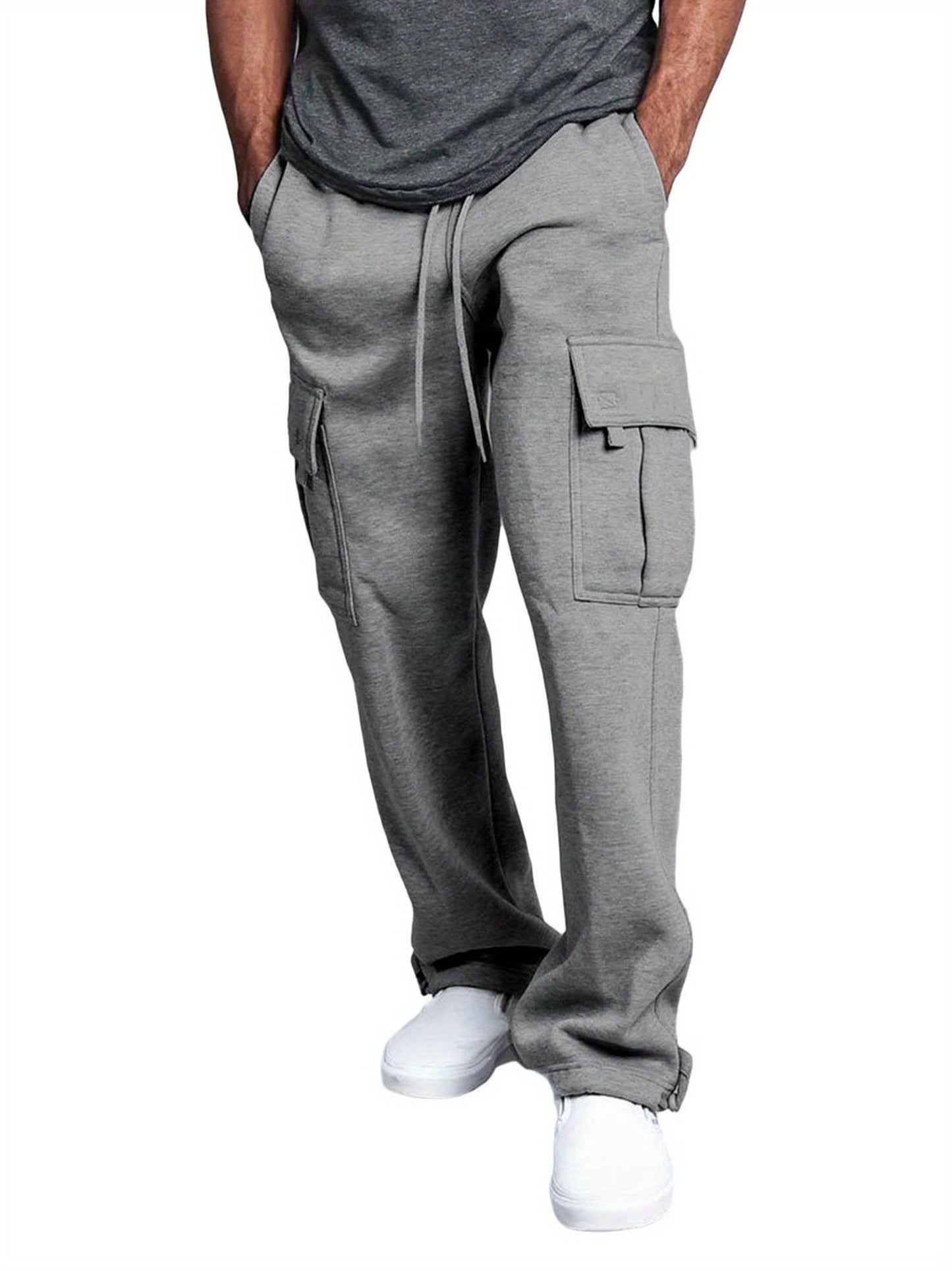 Men'S Casual Solid Color Pants Lightweight Drawstring Design Elastic Waist Loose Fit Yoga Pant Beach Trouser