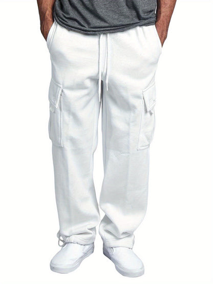 Men'S Casual Solid Color Pants Lightweight Drawstring Design Elastic Waist Loose Fit Yoga Pant Beach Trouser