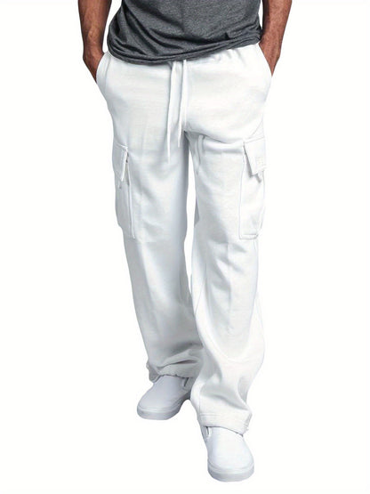 Men'S Casual Solid Color Pants Lightweight Drawstring Design Elastic Waist Loose Fit Yoga Pant Beach Trouser