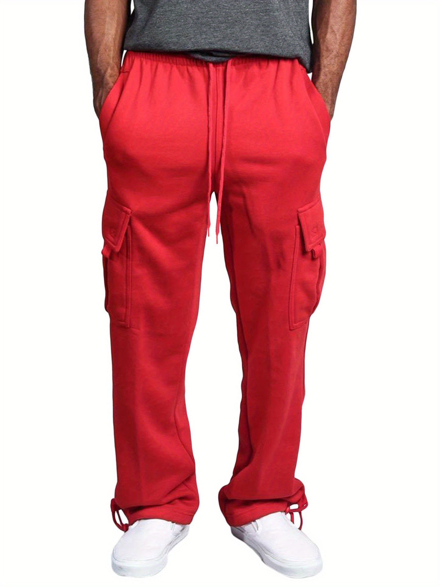 Men'S Casual Solid Color Pants Lightweight Drawstring Design Elastic Waist Loose Fit Yoga Pant Beach Trouser