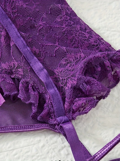 1Set/4pcs Women's Sexy Lingerie Set Floral Lace Garter Bustier Lingerie Set with 1Pair Stocking, Women's Lace Stockings Lingerie Bodysuits Nightwear for Romantic Date Wearing
