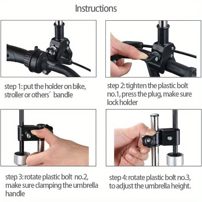 One Umbrella Frame Bracket, Adjustable Umbrella Frame Bracket, No Wrench Required, Umbrella Frame Clamp, Suitable for Wheelchairs, Walking Aids, Wheeled Walking Aids, Bicycles, Baby Strollers