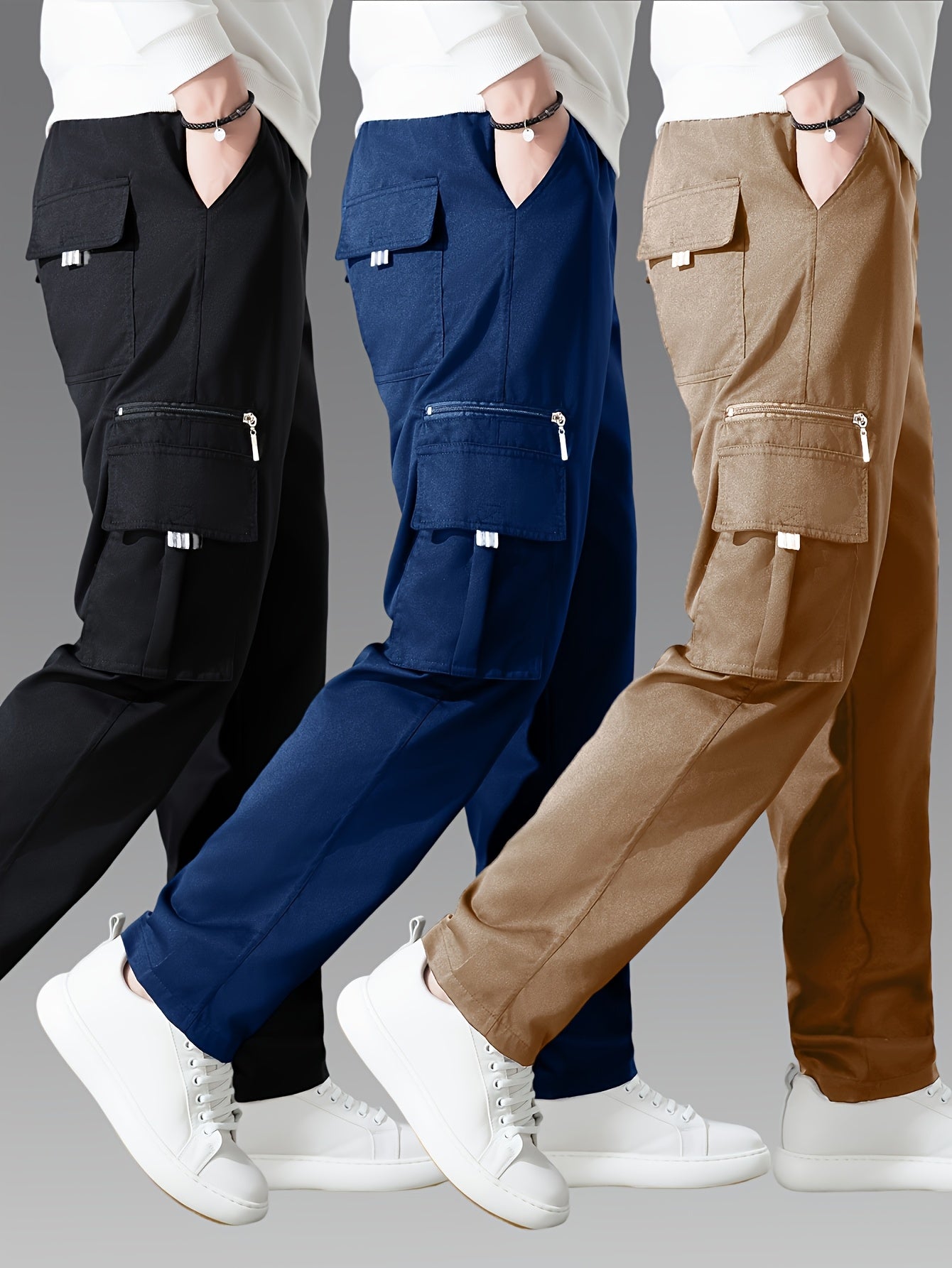 3pcs Men's Fashion Cargo Pants Casual Daily Outdoor Travel Multi-pocket Cargo Pants
