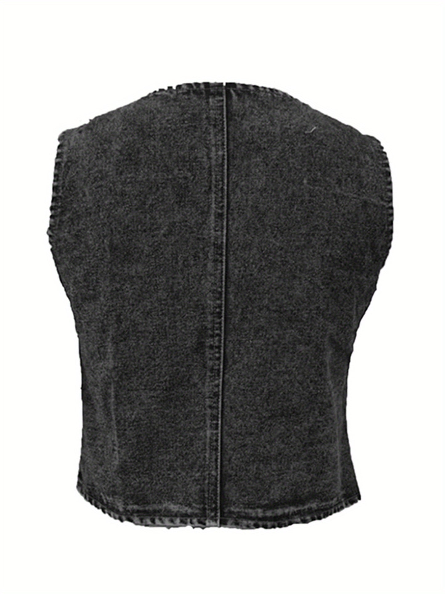 Women's Summer Denim Tank Tops Solid Color Sleeveless V-Neck Button Front Slim Vest Fashion Waistcoat