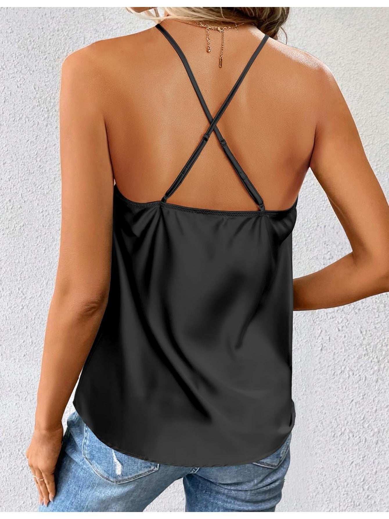 [Chic Satin Camisole] Lightweight Satin Women's Cowl Neck Camisole Tank Top | Sleeveless Spaghetti Strap, Non-See-Through H-Silhouette, Machine Washable Summer Basic for Layering & Casual Attire